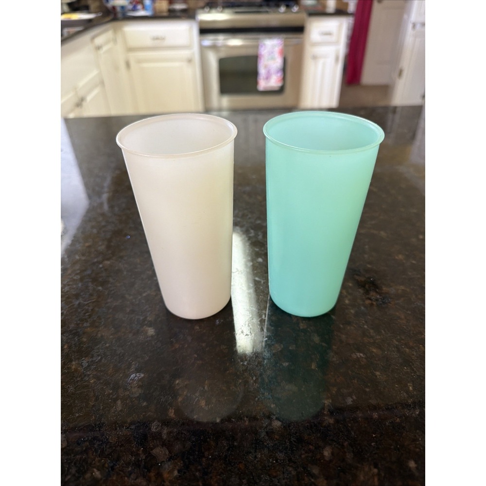 Vintage Set of 2 Retro‎ 70s Tupperware 117 Pastel Tumblers 6oz Juice Cups Aqua